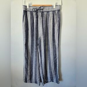 GEORGE Striped Blue and White Wide Leg Linen Blend Pants